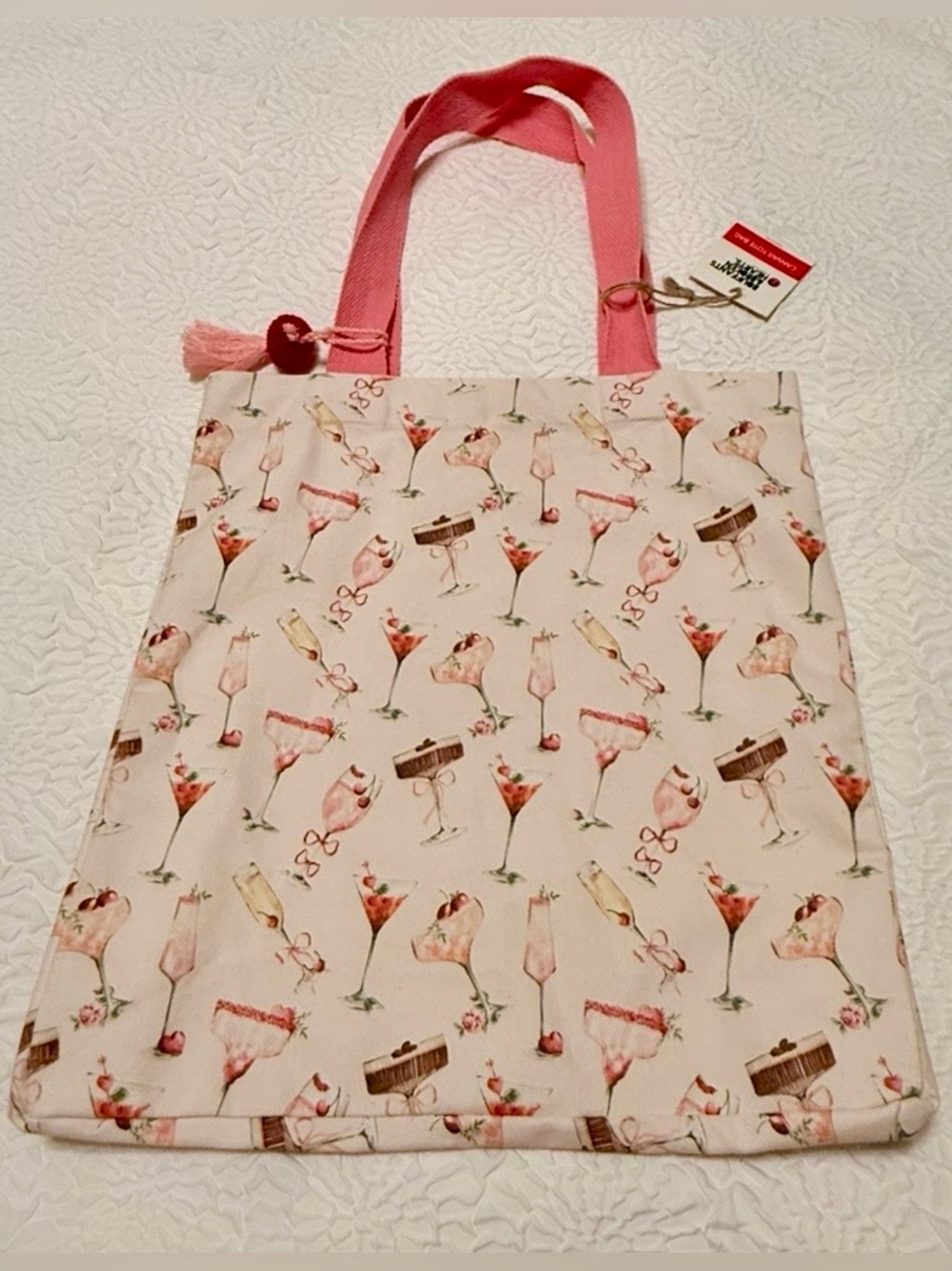 Tote bag - by Kendra Dandy - colorful cocktail drinks print. NEW w/tags. 17x15x5